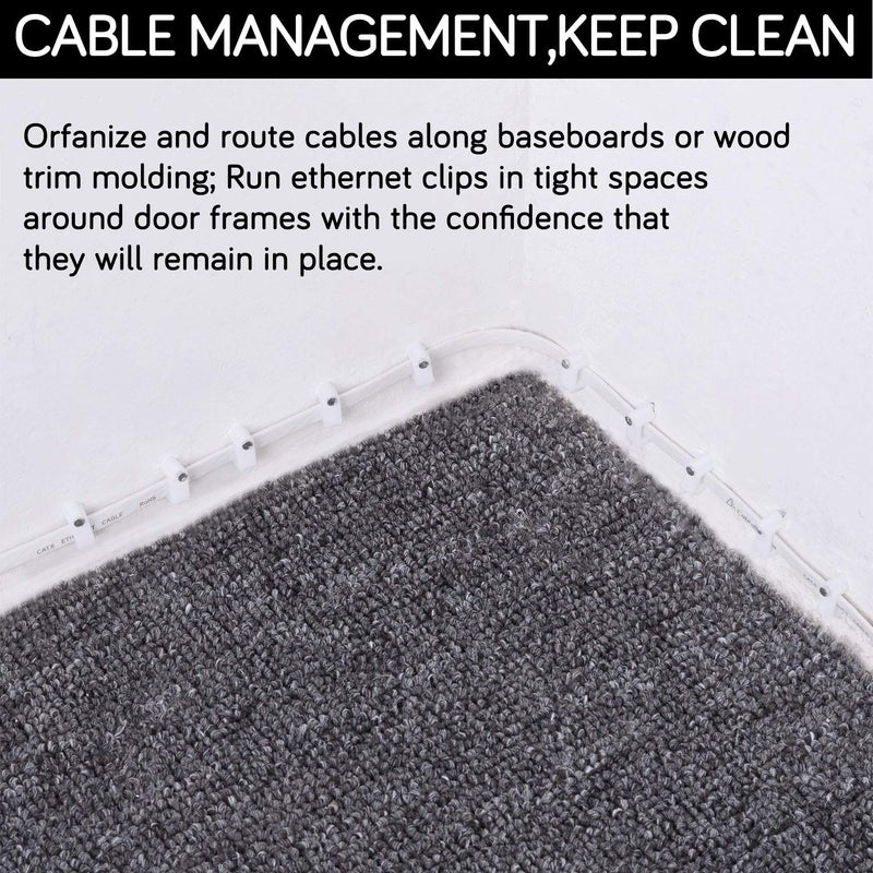 CableGeeker Cable Clips - CableGeeker 100 Pieces Ethernet Cable Clips with Nails 8mm Cord Holder for Cat6 Cat7 Flat Ethernet Cable (White) - Image 5